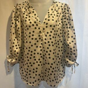 Renee C. Black Polka Dot White Blouse